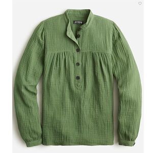 J. Crew Fresco Button Front Long Sleeve Top Soft Gauze Utility Green Women's XS